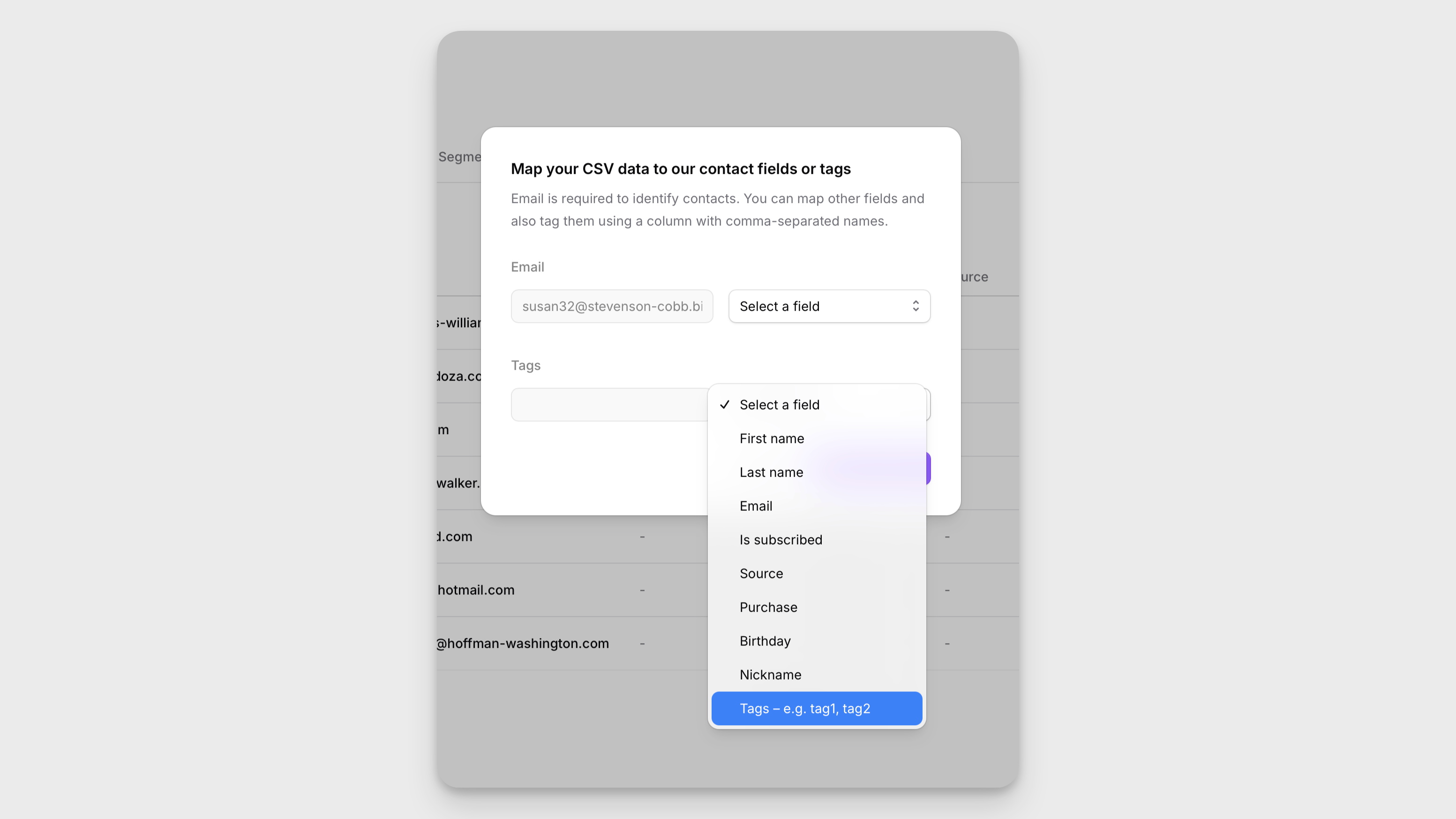 Tag contacts from a CSV column